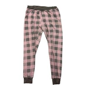 #Followme Thermal Waffle Knit Pajama Pants Pink Gray Buffalo Plaid Lounge Medium
